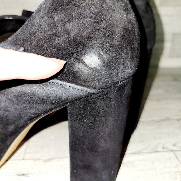 Vince Camuto black suede peep toe mary jane pump/heel.  ^ - Picture 7 of 10